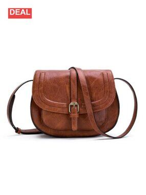 Vegan Leather Saddle Crossbody Bag Adjustable Strap Small Purse
